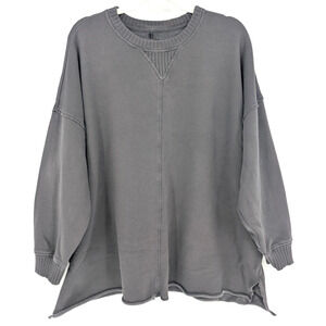 Aerie Down To Earth Charcoal‎ Gray Black Oversized Boho Relaxed Fit Crew Neck LG